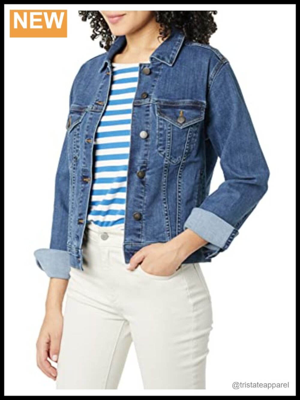 Regular-Fit Stretch Denim Jean Jacket Button Front Chest Pockets